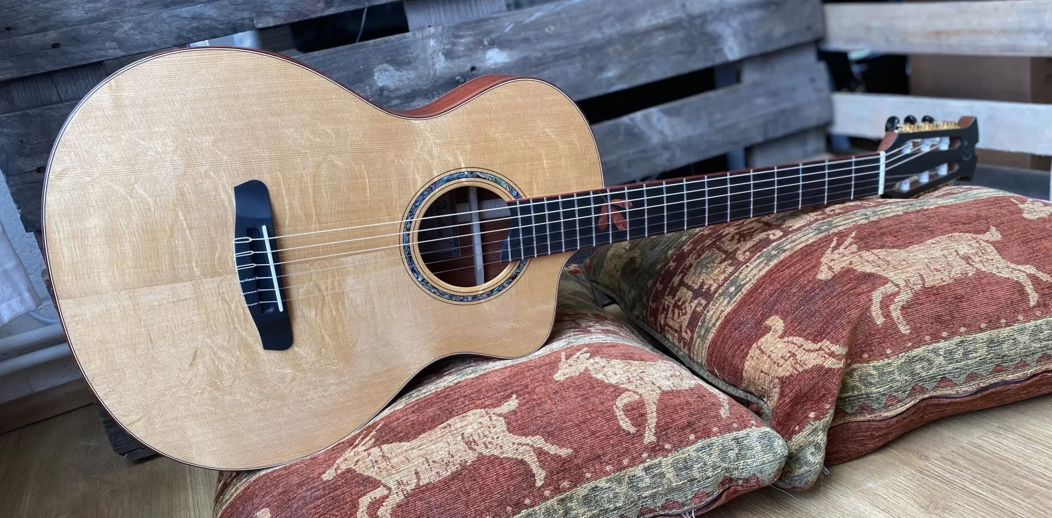 Dowina Master Built Strip Padauk HC Deluxe With Torrified Swiss Spruce Top (Nylon) - Image 8