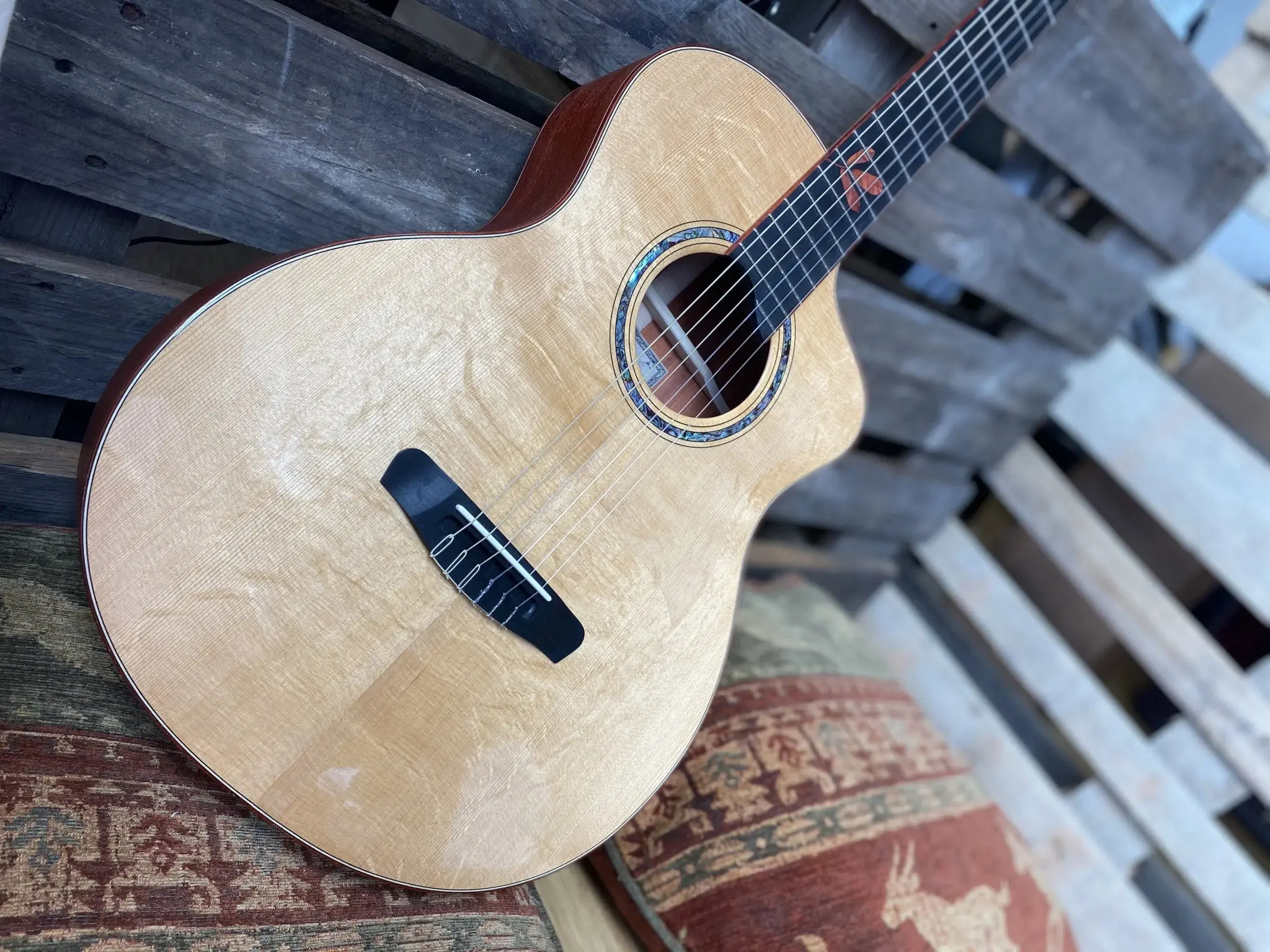 Dowina Master Built Strip Padauk HC Deluxe With Torrified Swiss Spruce Top (Nylon) - Image 9