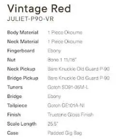 Eastman Juliet-P90-VR Vintage Red  (Price inc. Custom Pro Setup Package) - Image 2