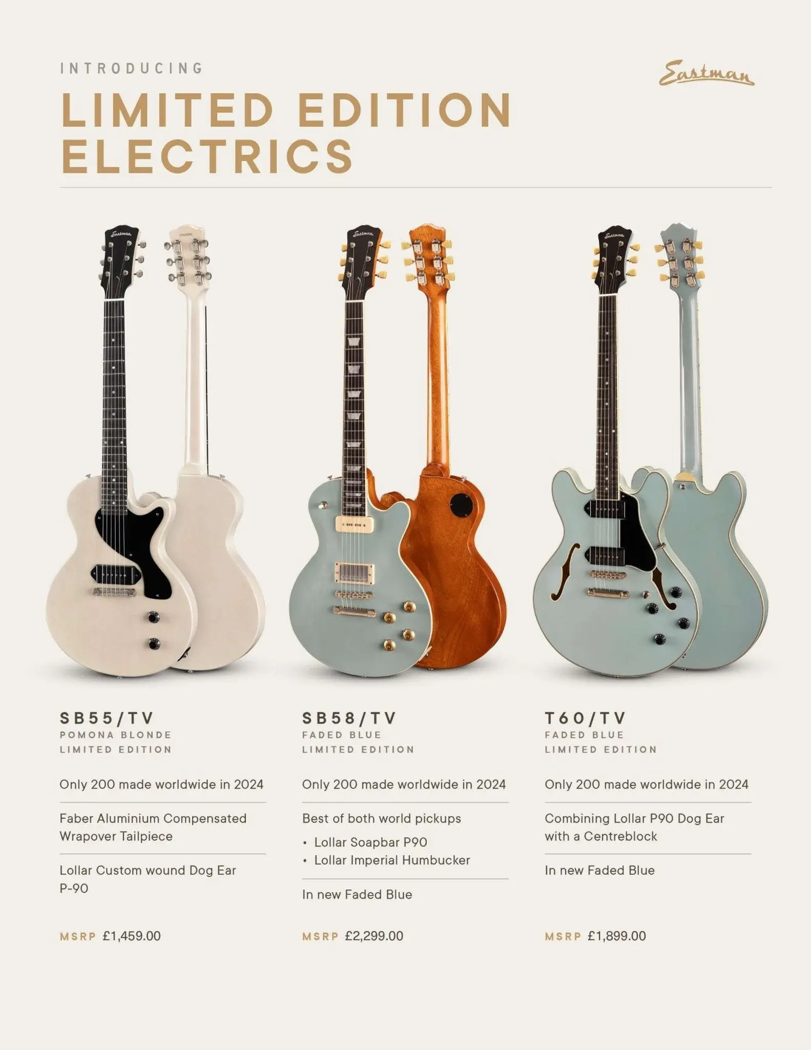 Eastman SB55/TV-LTD-PB Pomona Blonde  (Price inc. Custom Pro Setup Package) - Image 2