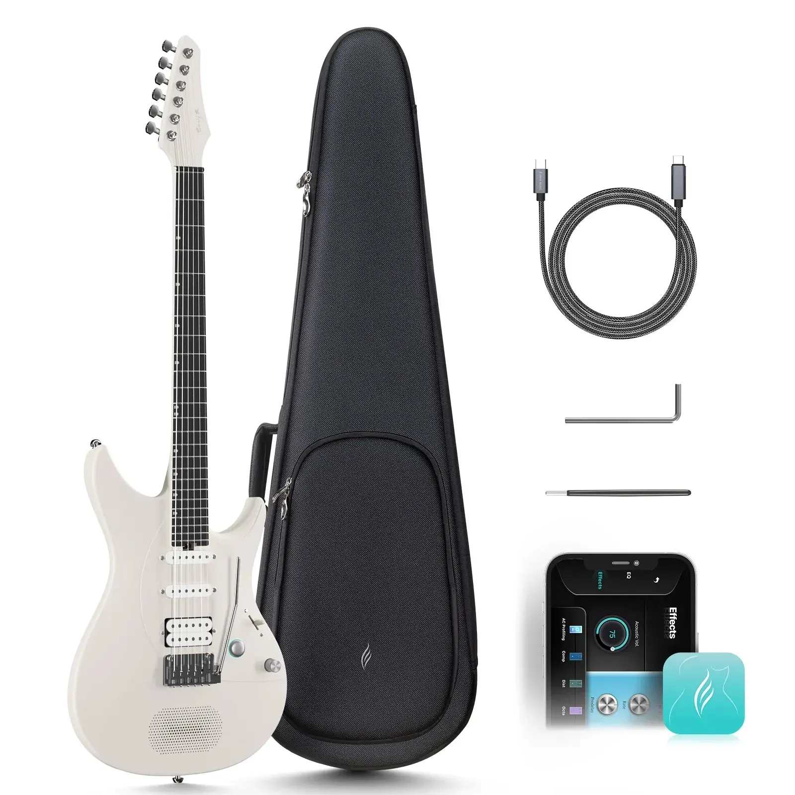 Enya Inspire Electric Smart Guitar in White - Image 13