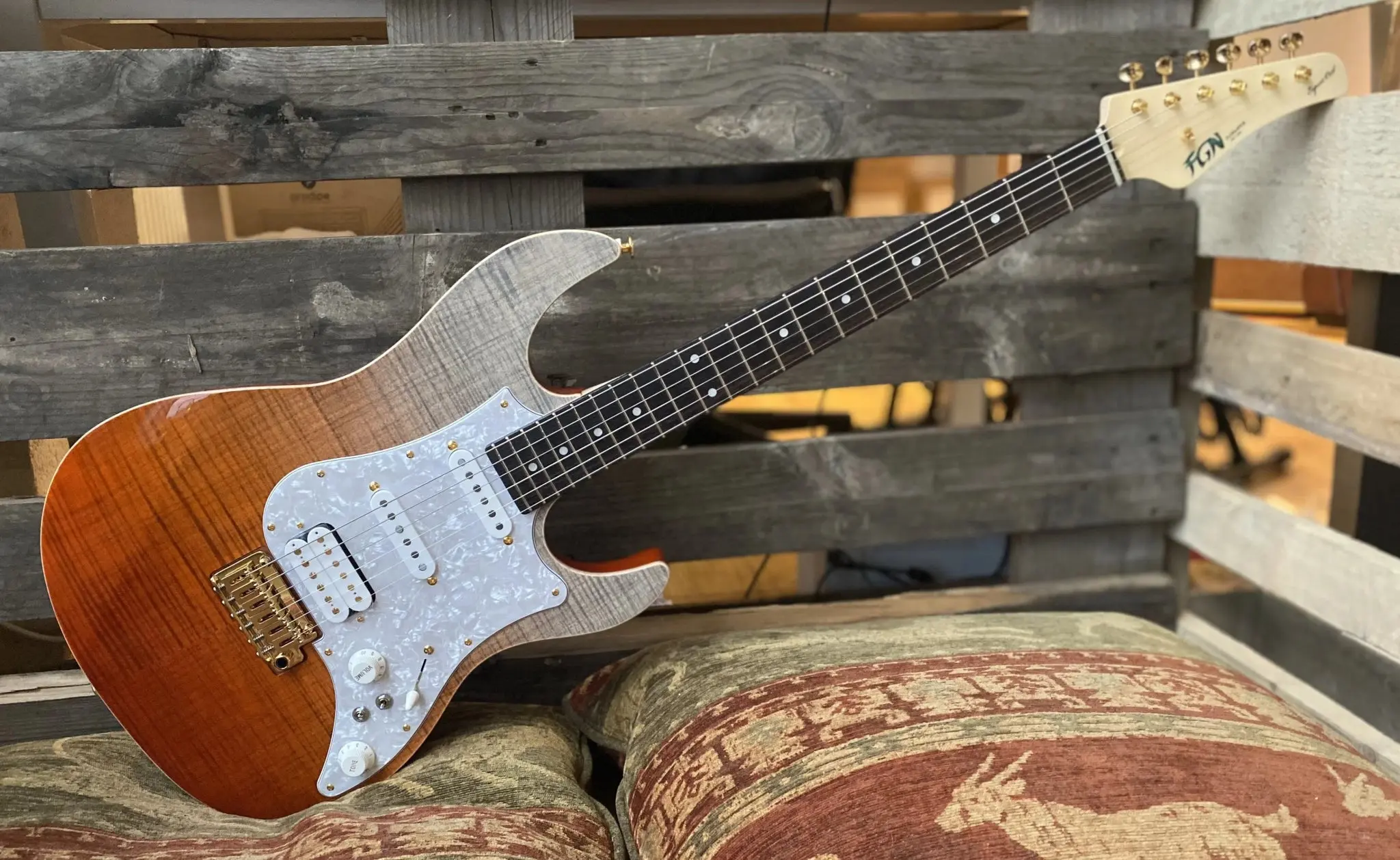 FGN Expert Odyssey, Ripe Kaki Gradation Electric Guitar - Image 8
