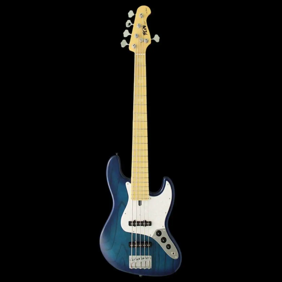 FGN Neoclassic NJB100MBAHV, See Thru Blue Burst 5 String Bass Guitar - Image 5
