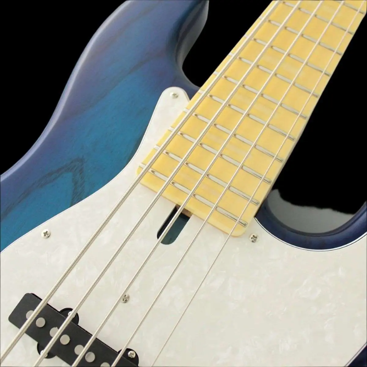 FGN Neoclassic NJB100MBAHV, See Thru Blue Burst 5 String Bass Guitar - Image 8