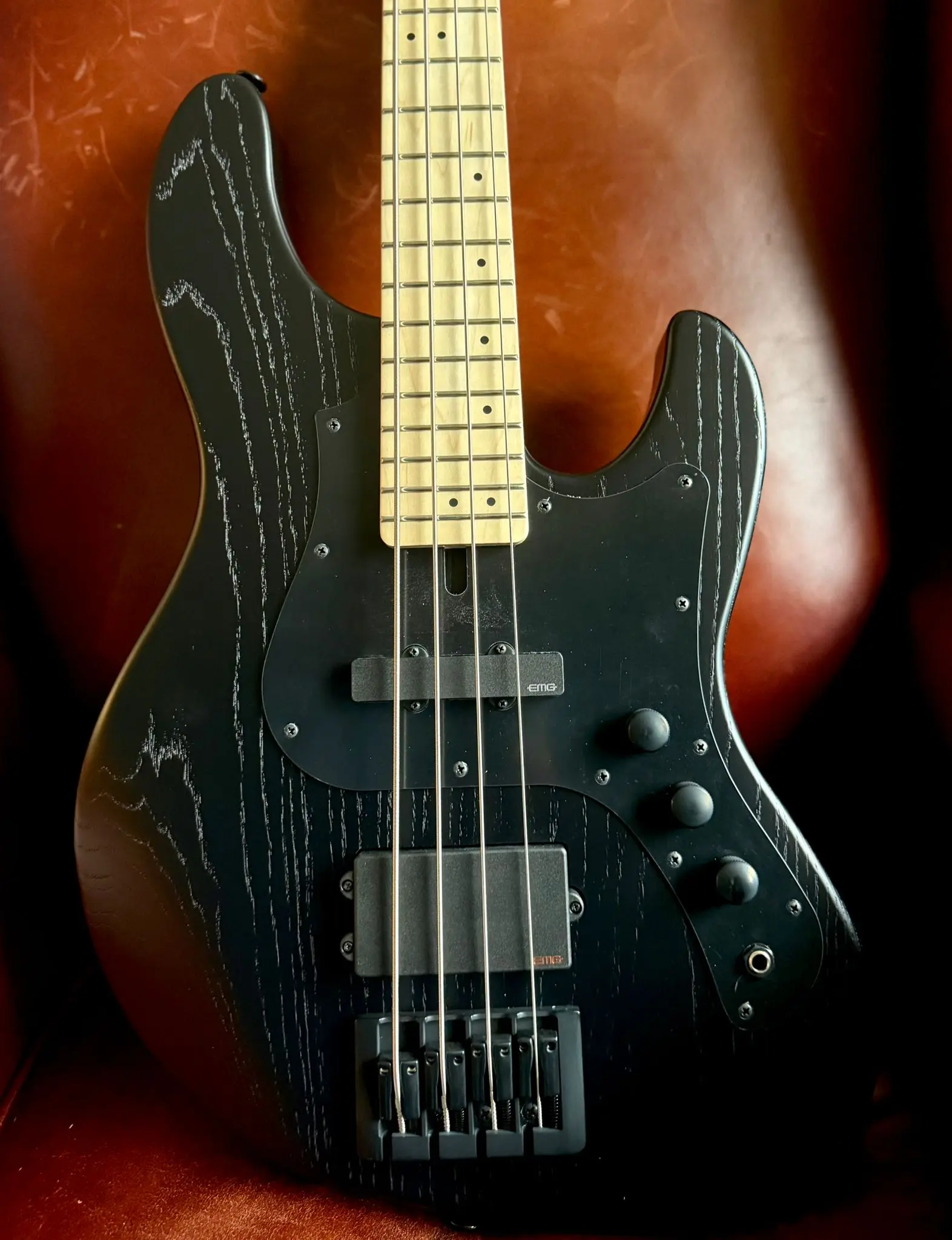 FGN J Standard Mighty Jazz, JMJ2ASHDEM Open Pore Black Bass Guitar - Image 3