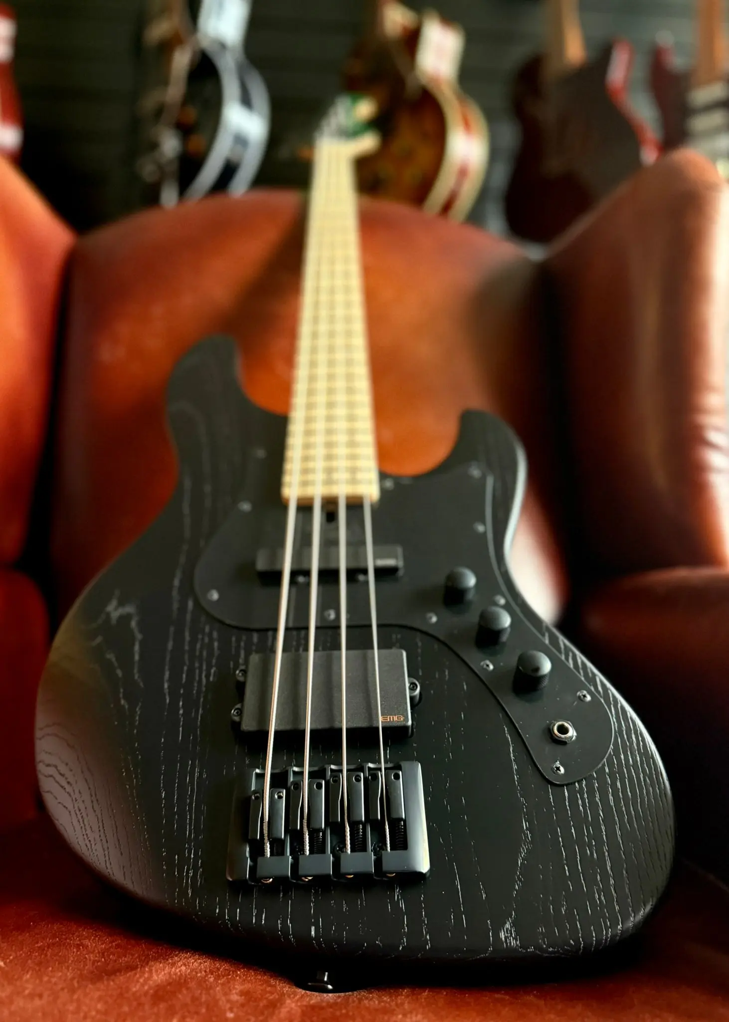FGN J Standard Mighty Jazz, JMJ2ASHDEM Open Pore Black Bass Guitar - Image 9
