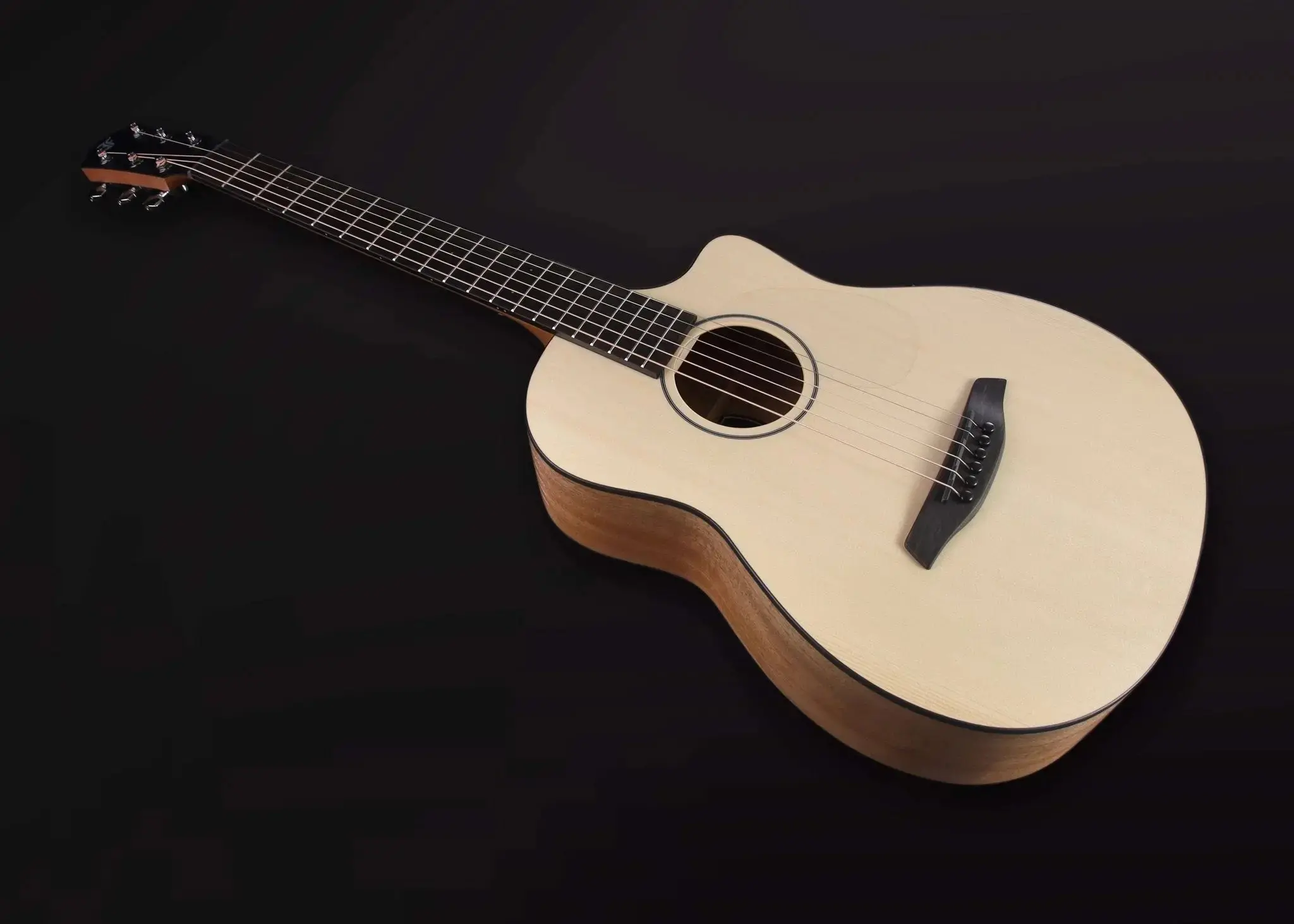 Furch Pioneer EM Left Handed: Engelmann spruce top with African mahogany back and sides. (Furch Mini / Travel Guitar) (2026 CNR Active Upgrade Model) Left Handed - Image 4