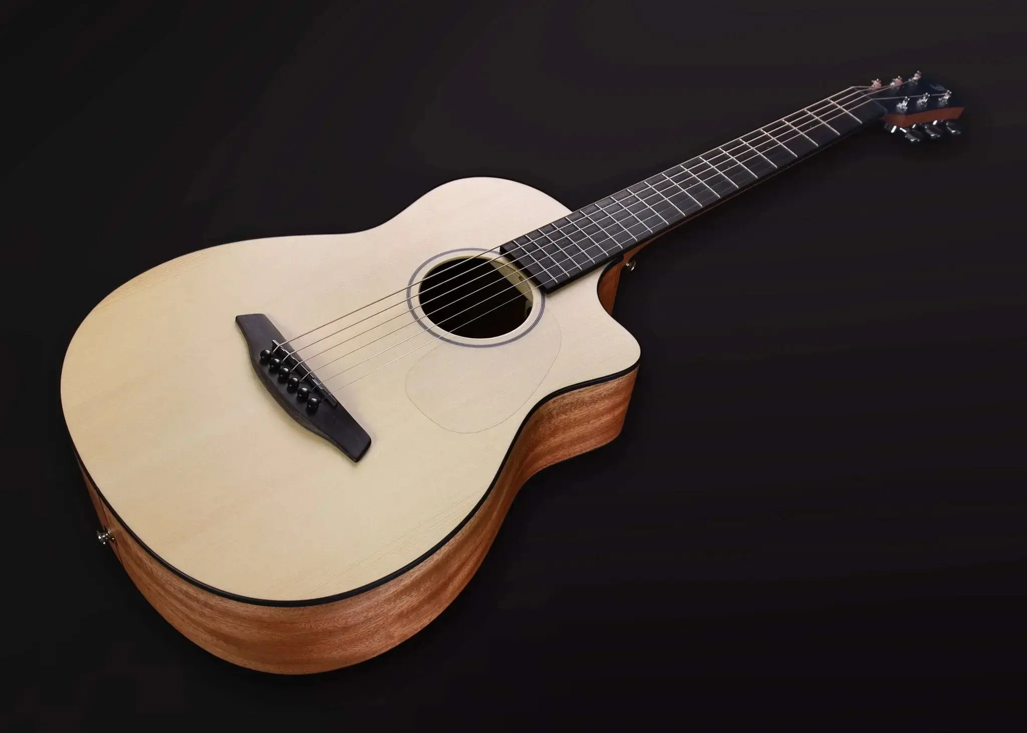 Furch Pioneer EM Left Handed: Engelmann spruce top with African mahogany back and sides. (Furch Mini / Travel Guitar) (2026 CNR Active Upgrade Model) Left Handed - Image 5
