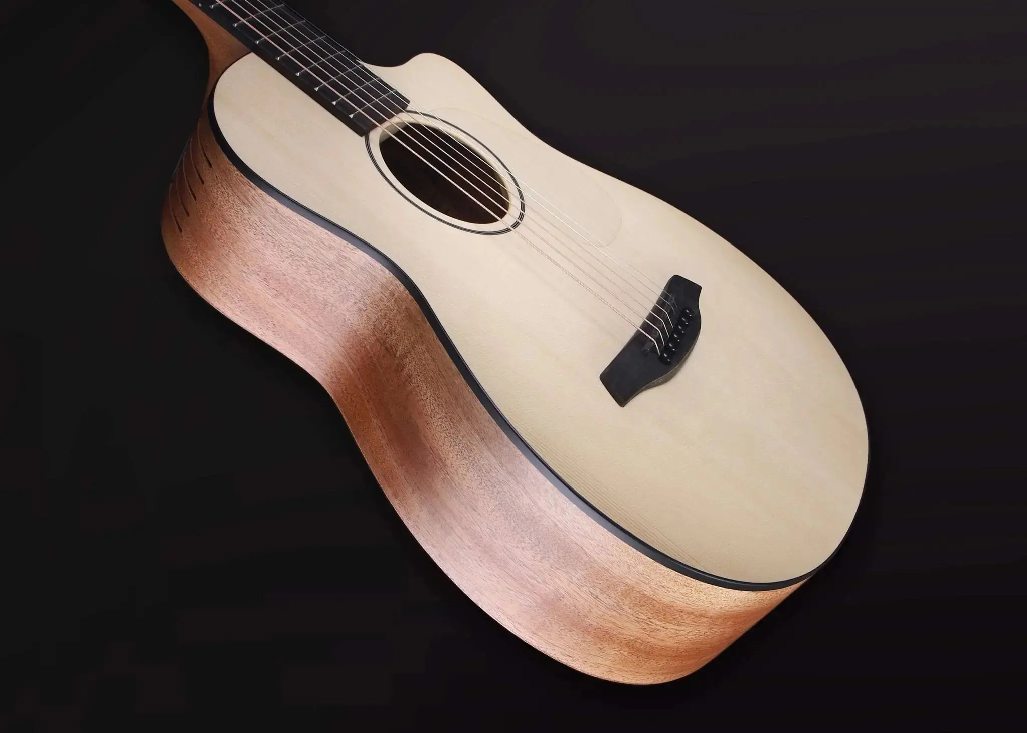 Furch Pioneer EM Left Handed: Engelmann spruce top with African mahogany back and sides. (Furch Mini / Travel Guitar) (2026 CNR Active Upgrade Model) Left Handed - Image 8