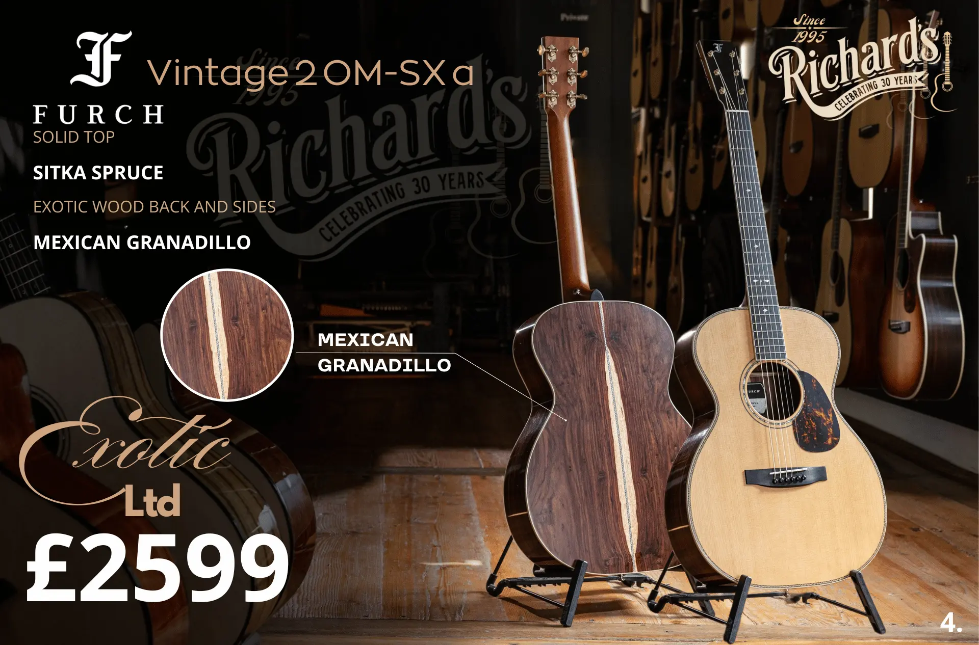 Furch Vintage 2 Granadillo OM SX Exotic Ltd Series Acoustic Guitar - Image 13