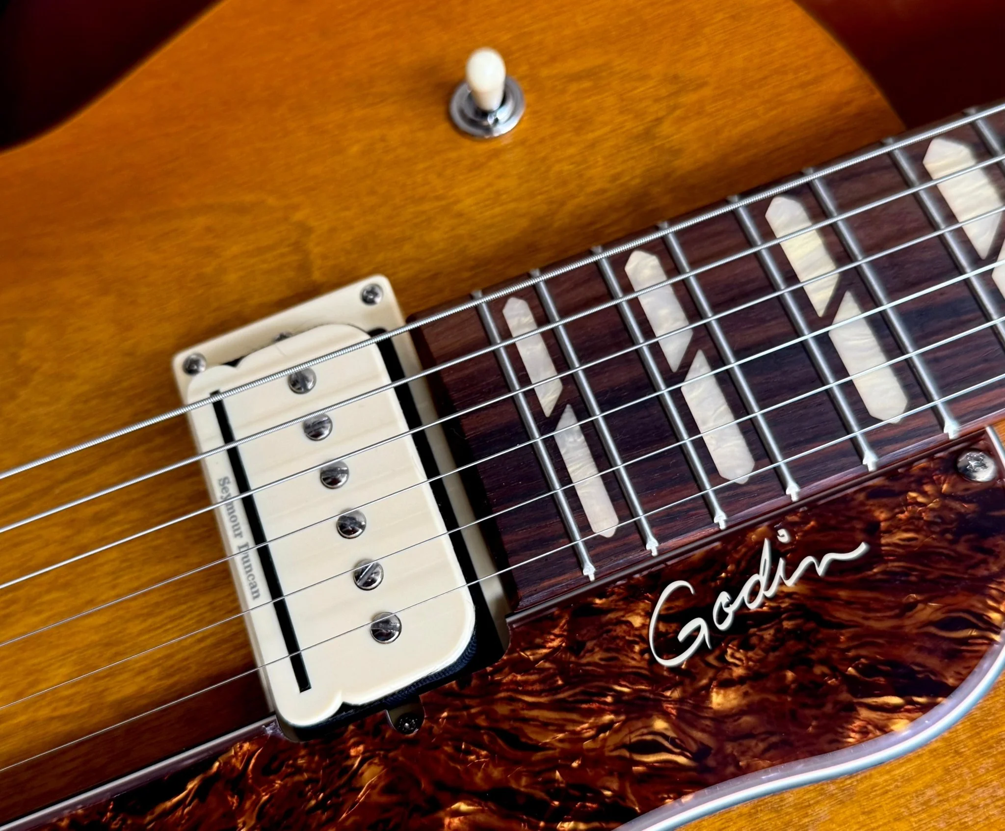 Godin 5th Avenue Jumbo P-Rail Semi-Acoustic Guitar ~ Harvest Gold - Image 5