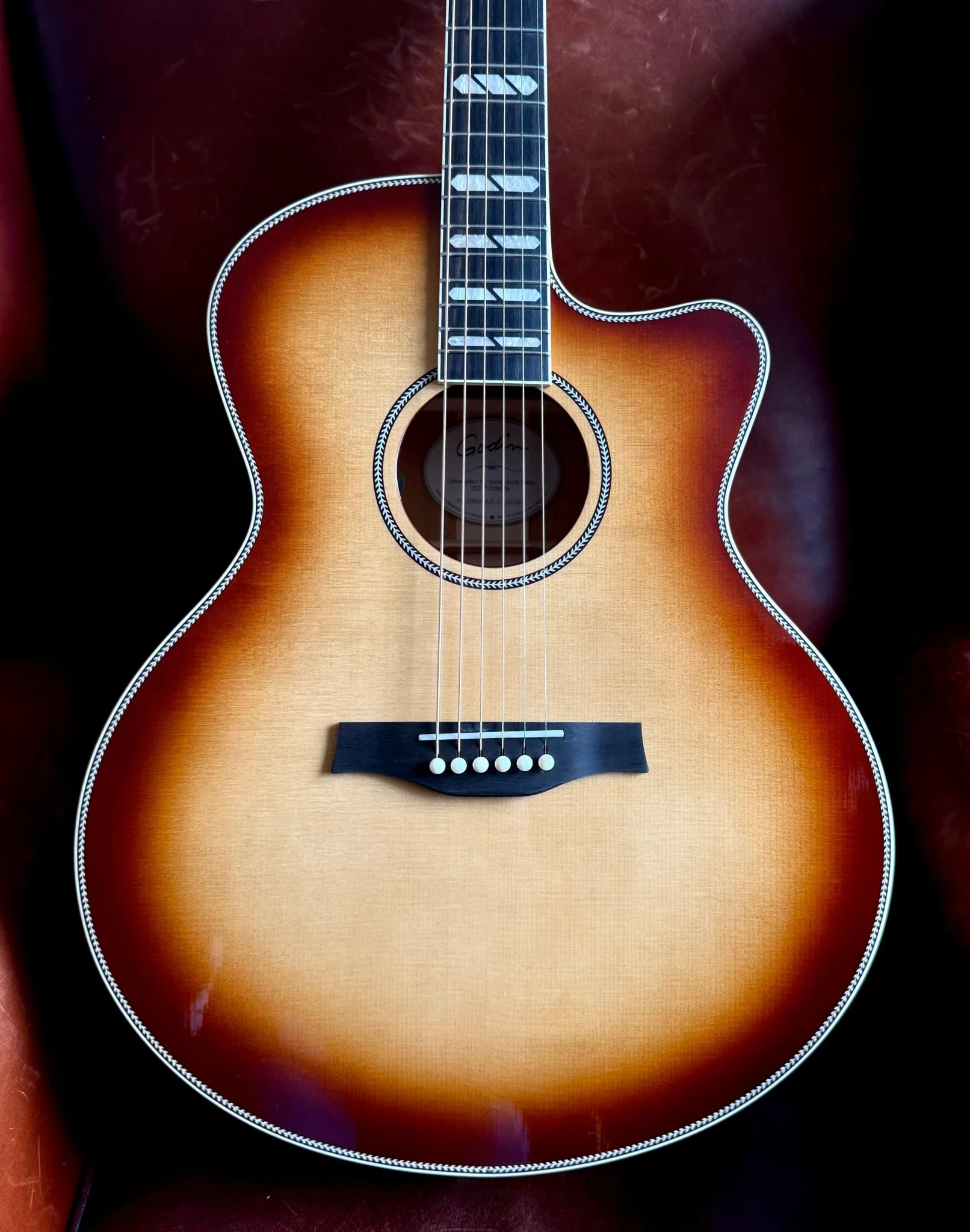Godin Connaisseur MJ Sunsetburst Maho Electro Acoustic Guitar - Image 15