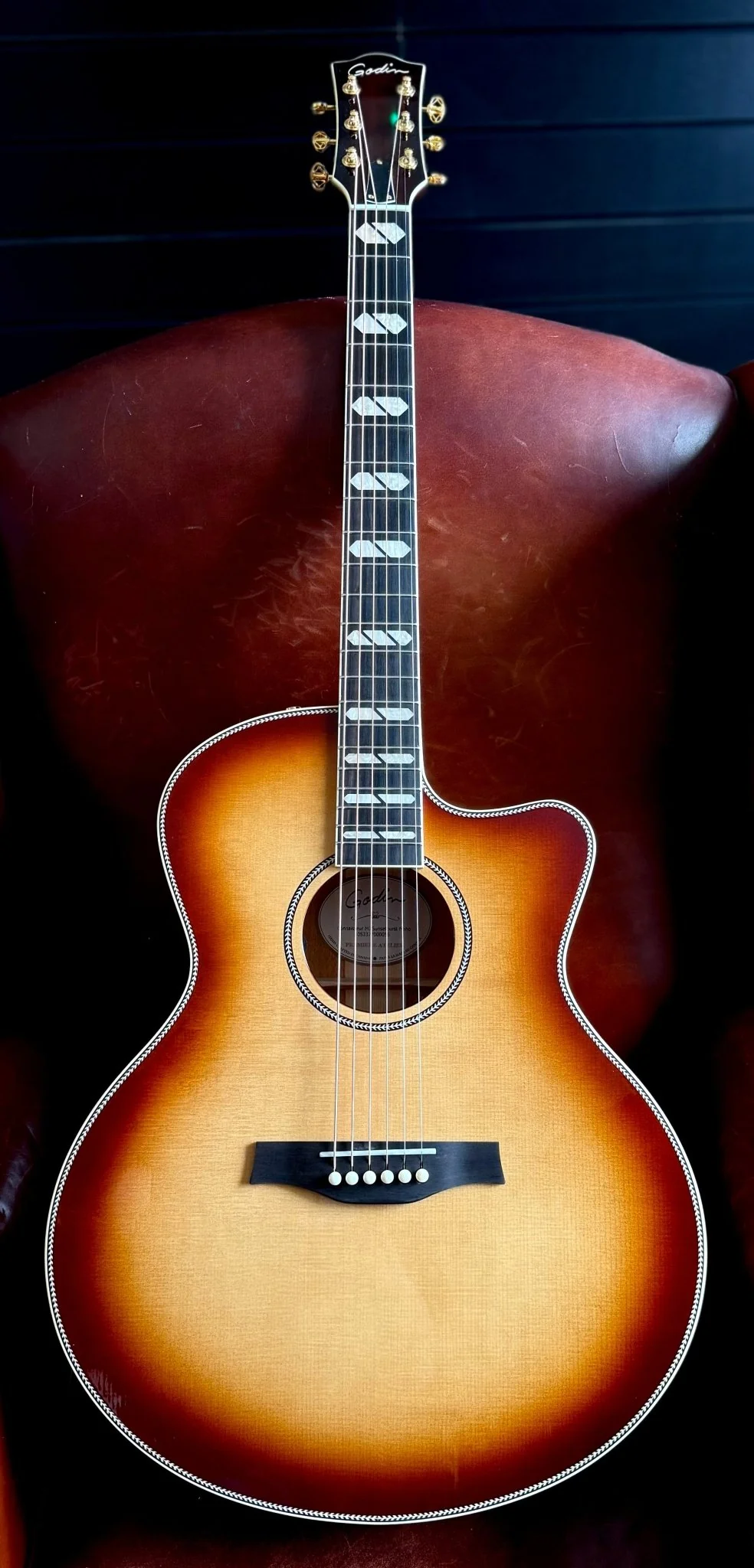 Godin Connaisseur MJ Sunsetburst Maho Electro Acoustic Guitar - Image 3