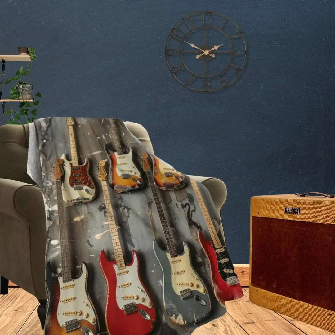 SMJ Guitar Print Cozy Blanket / Throw 150cm x 200cm - Image 3