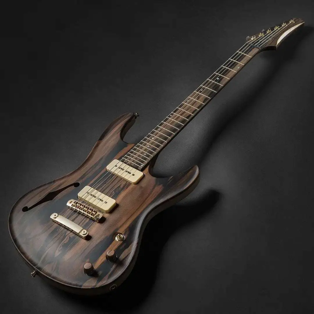 Valenti Carved Semi Hollow Nebula Solid Figured Ebony - Image 8