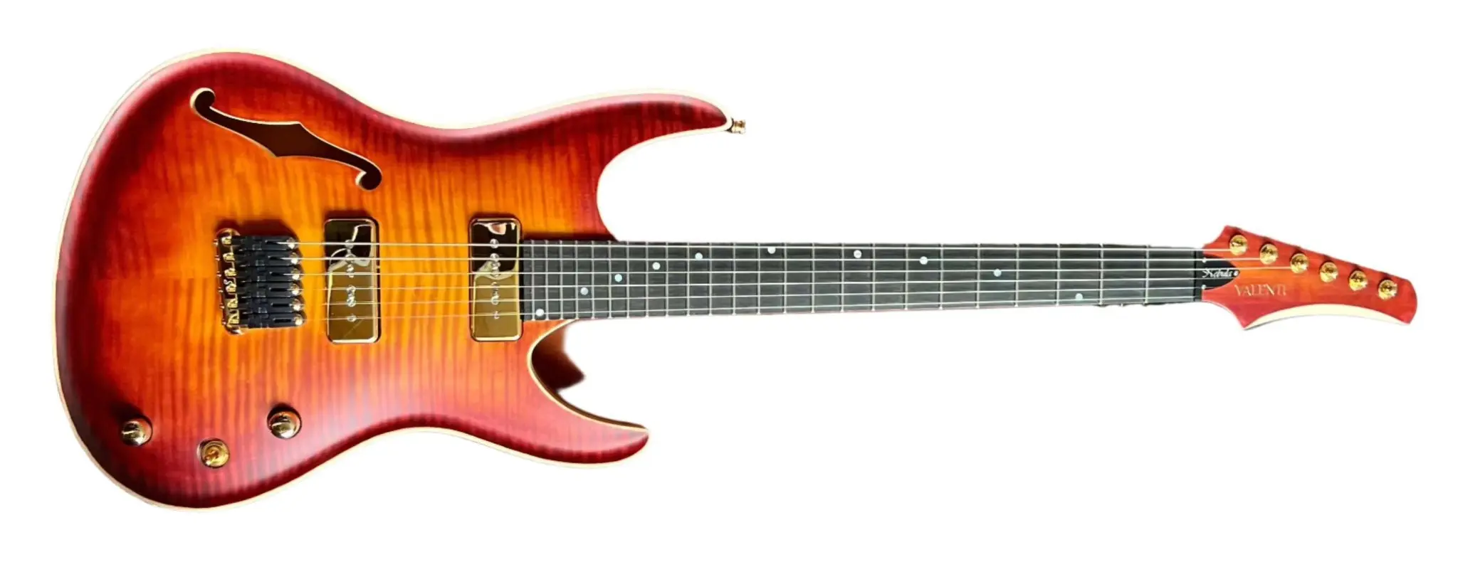 Valenti Nebula Carved Semi Hollow P90 Vintage Cherry Burst - Image 8