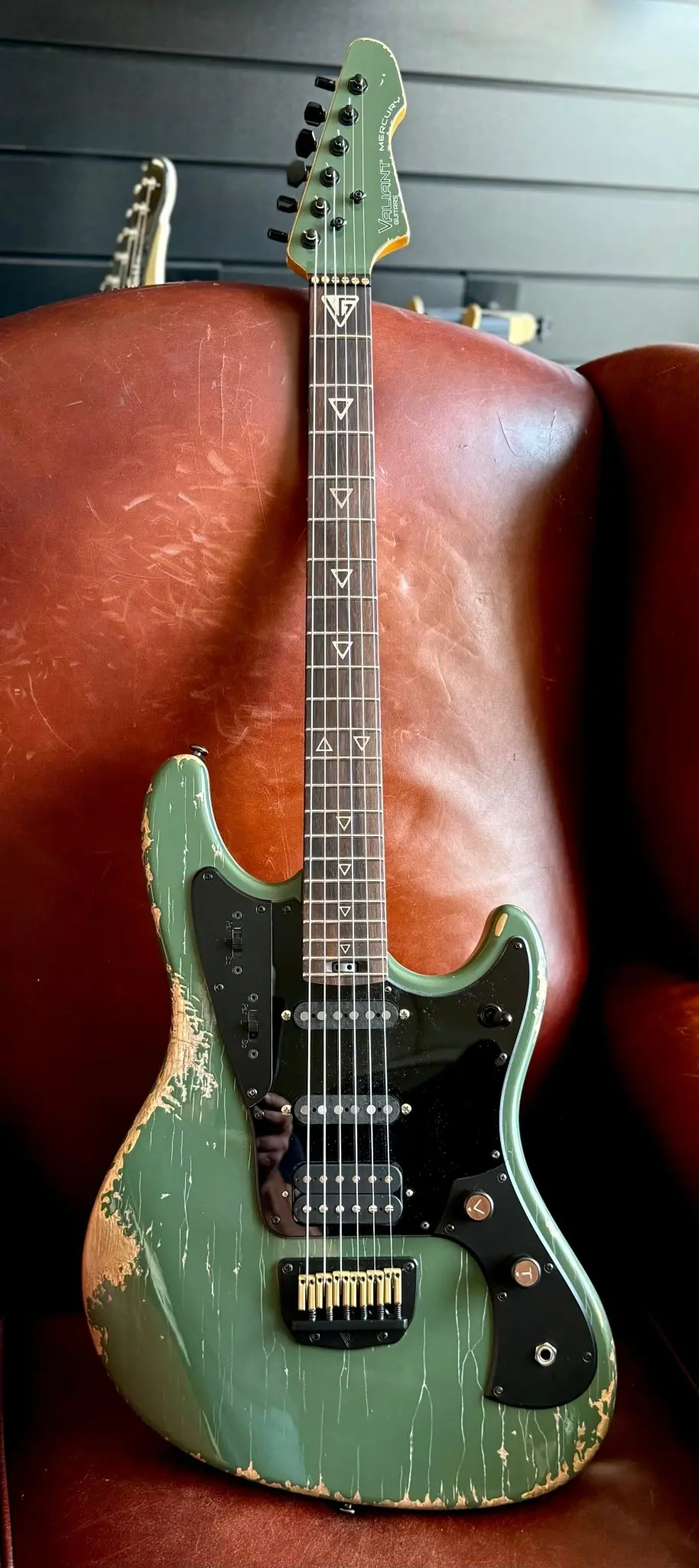 Valiant Olive Green Distressed "Extreme" w' Stainless Steel Frets - Image 11