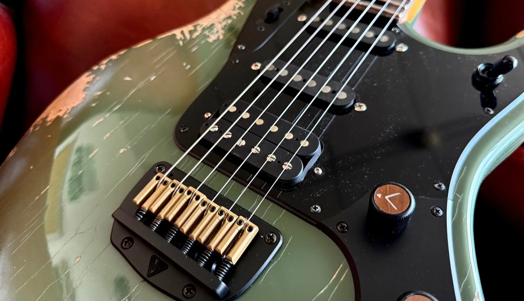 Valiant Olive Green Distressed "Extreme" w' Stainless Steel Frets - Image 5