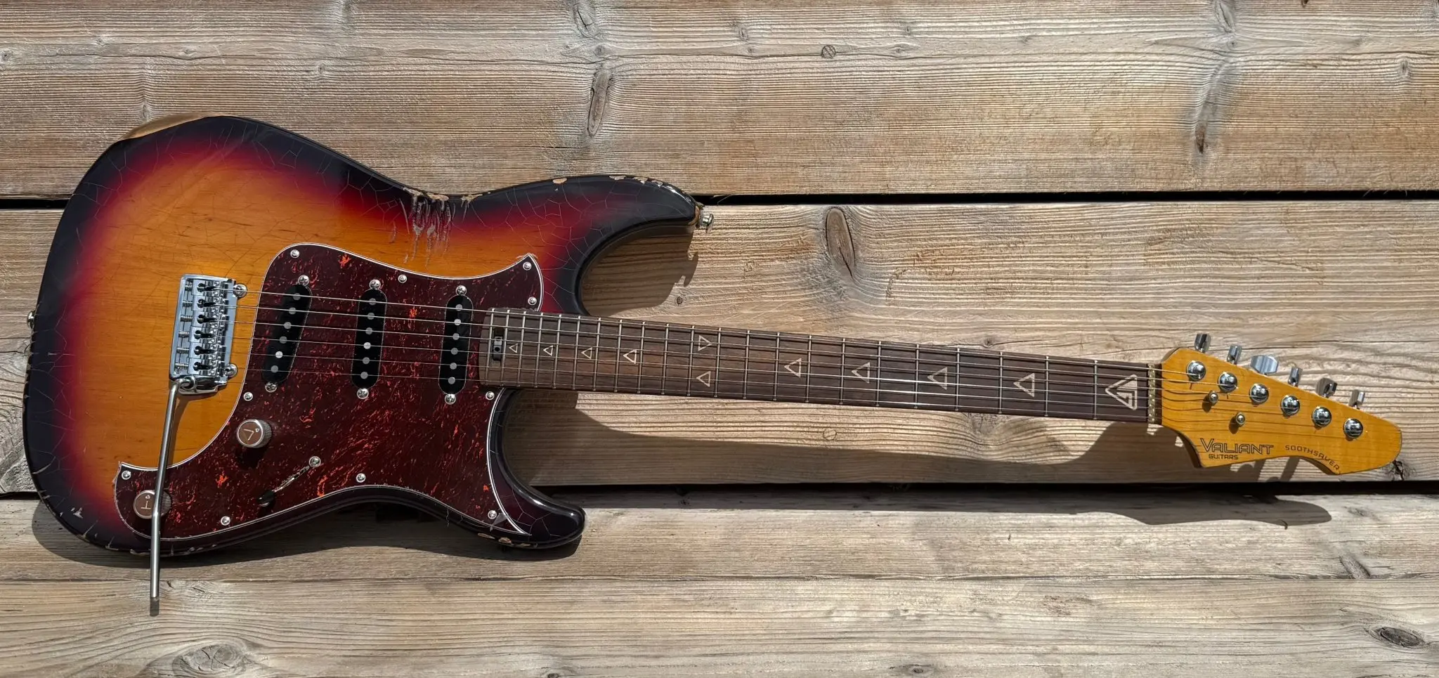 Valiant Soothsayer Distressed Vintage Burst W' Stainless Steel Fret Upgrade - Image 3