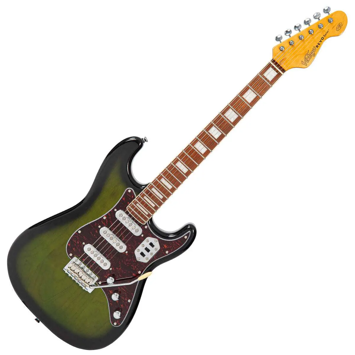 Vintage REVO Series 'Deluxe' Guitar ~ Greenburst - Image 6