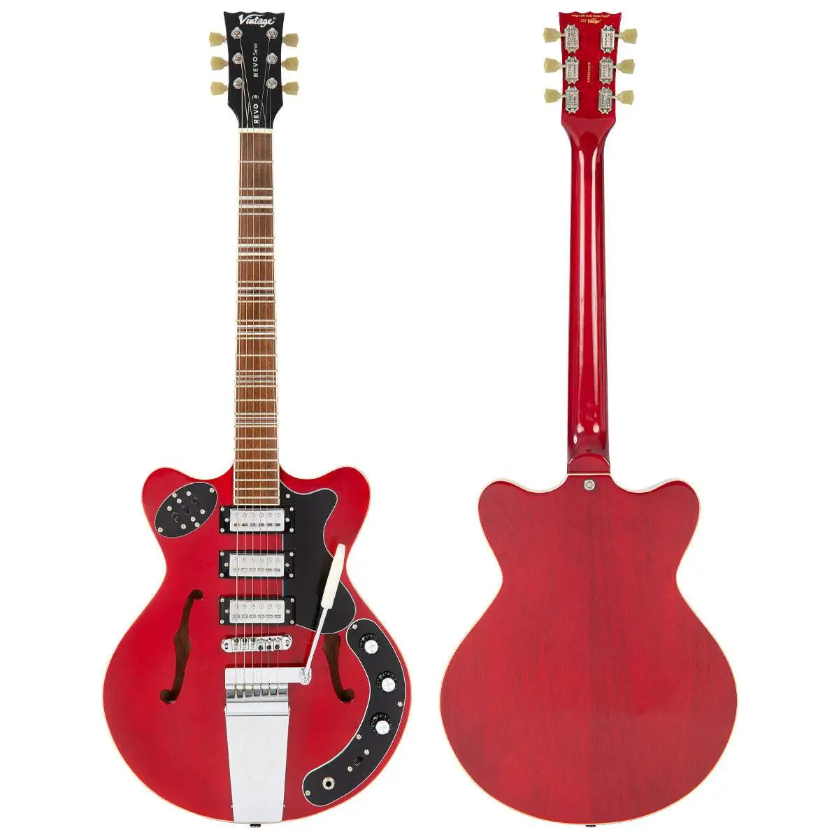 Vintage REVO Series 'Superthin' Electric Guitar ~ Cherry Red - Image 14