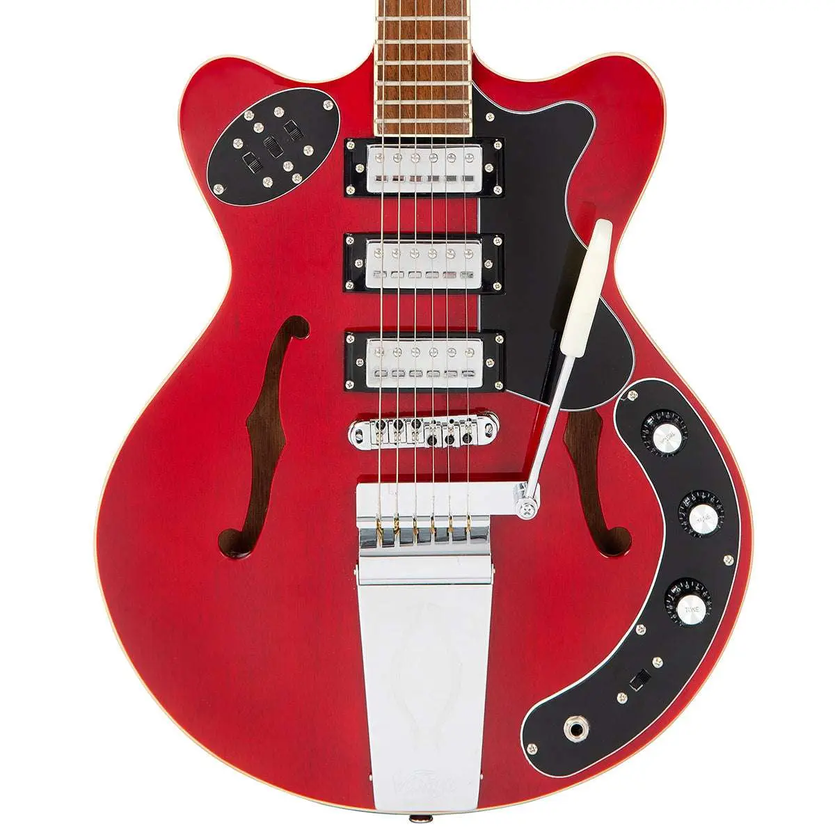Vintage REVO Series 'Superthin' Electric Guitar ~ Cherry Red - Image 8