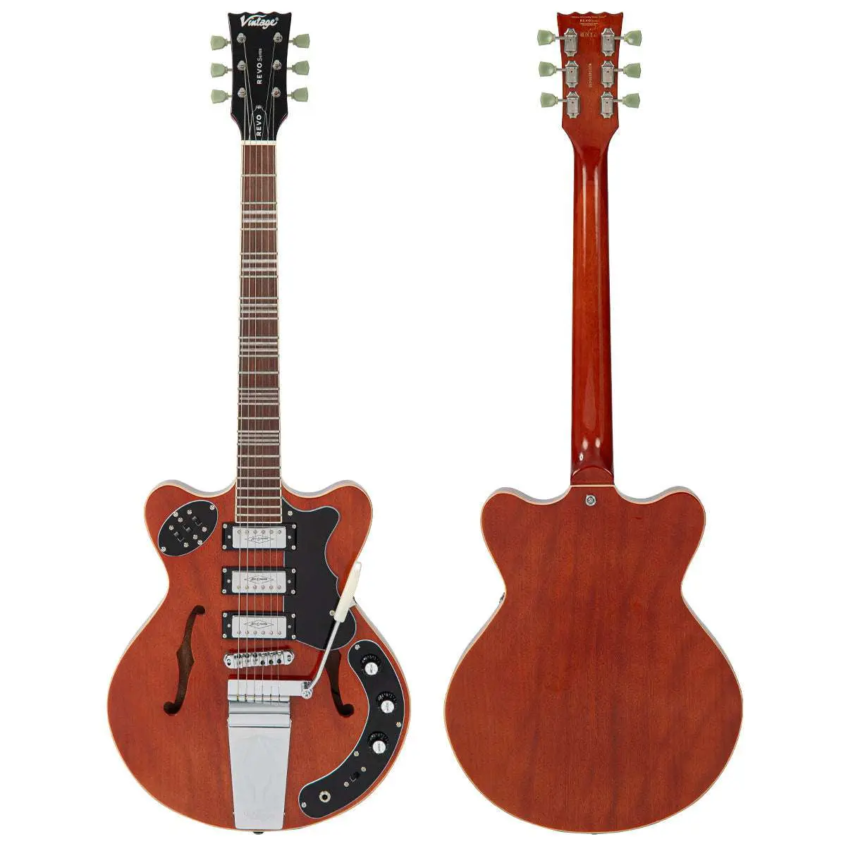 Vintage REVO Series 'Superthin' Electric Guitar ~ Natural - Image 14