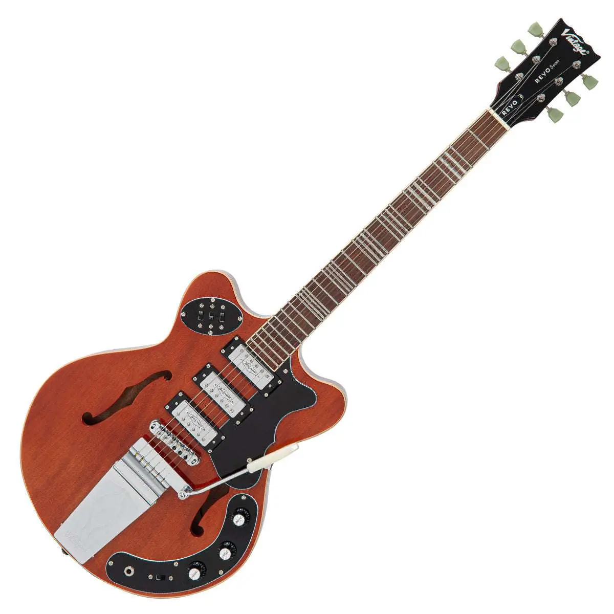 Vintage REVO Series 'Superthin' Electric Guitar ~ Natural - Image 3