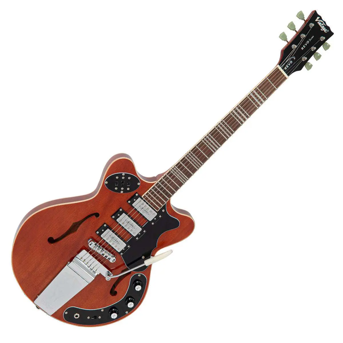 Vintage REVO Series 'Superthin' Electric Guitar ~ Natural - Image 6