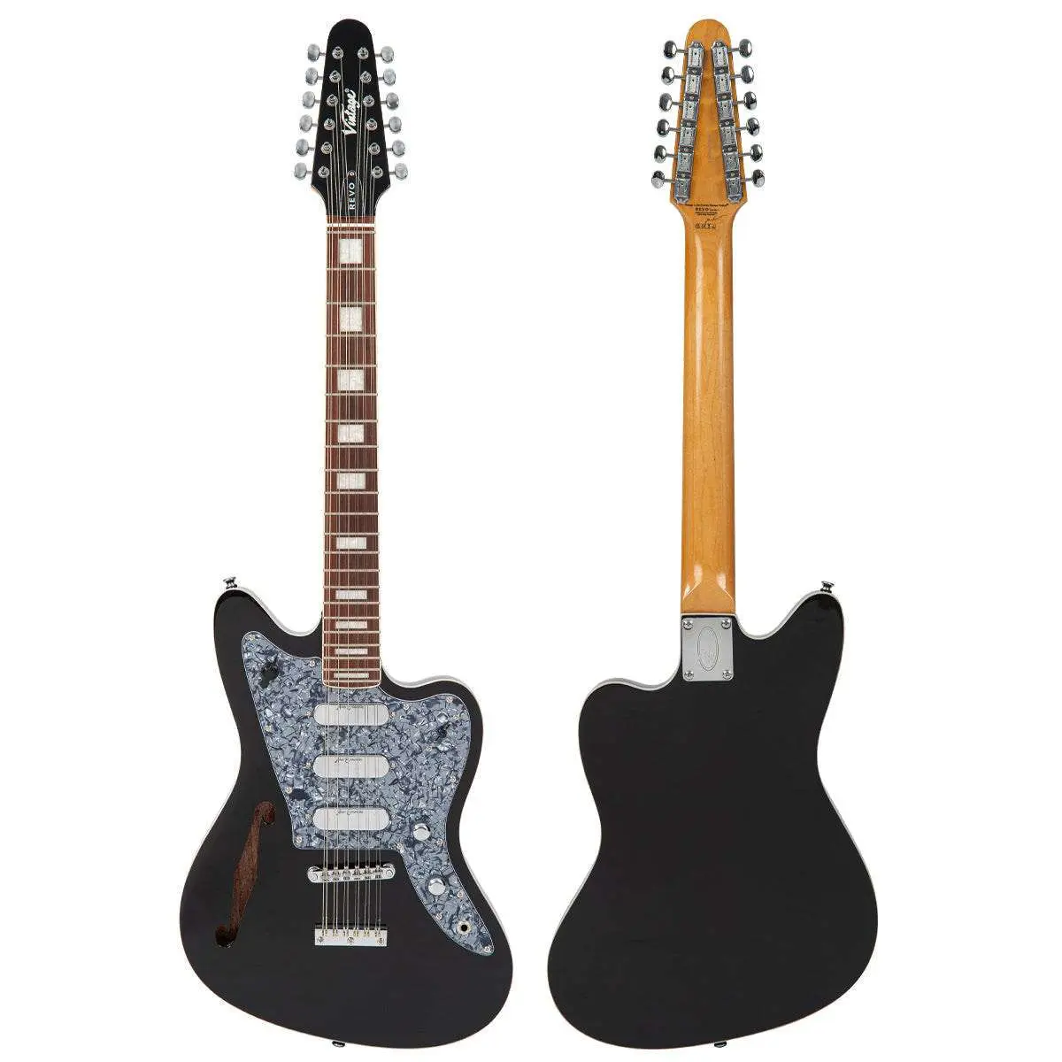 Vintage REVO Series 'Surfmaster Thinline 12' Electric Guitar ~ Boulevard Black - Image 14
