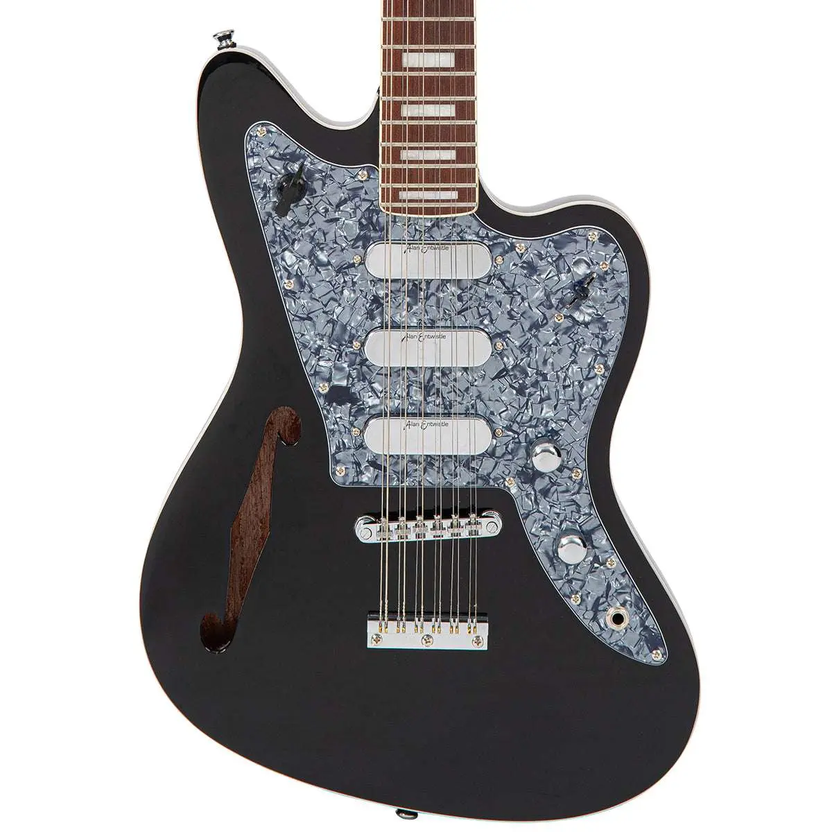 Vintage REVO Series 'Surfmaster Thinline 12' Electric Guitar ~ Boulevard Black - Image 6