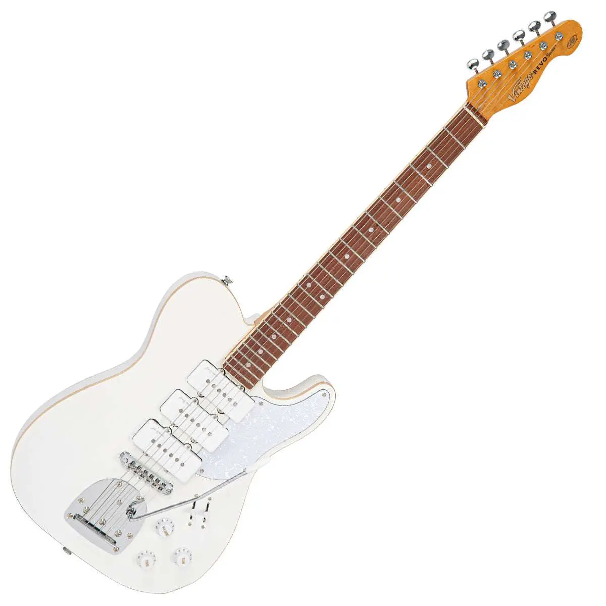 Vintage REVO Series Trio Electric Guitar ~ Arctic White - Image 11