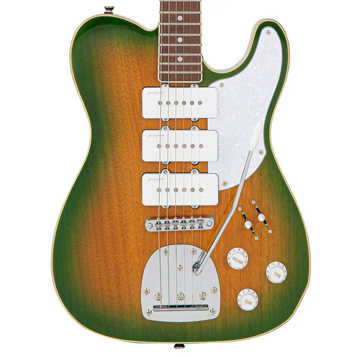 Vintage REVO Series Trio Electric Guitar ~ Green/Yellow Burst - Image 15