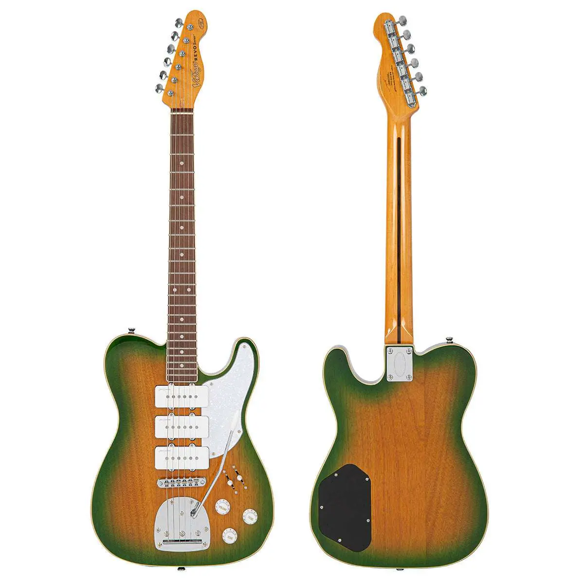Vintage REVO Series Trio Electric Guitar ~ Green/Yellow Burst - Image 5