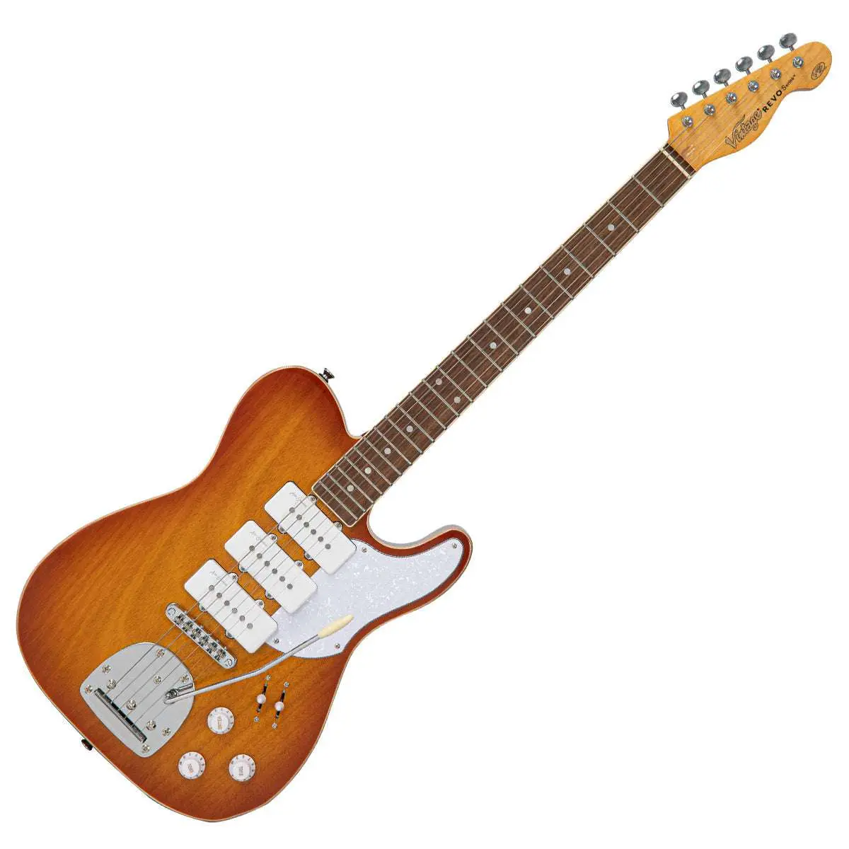Vintage REVO Series Trio Electric Guitar ~ Honeyburst - Image 3