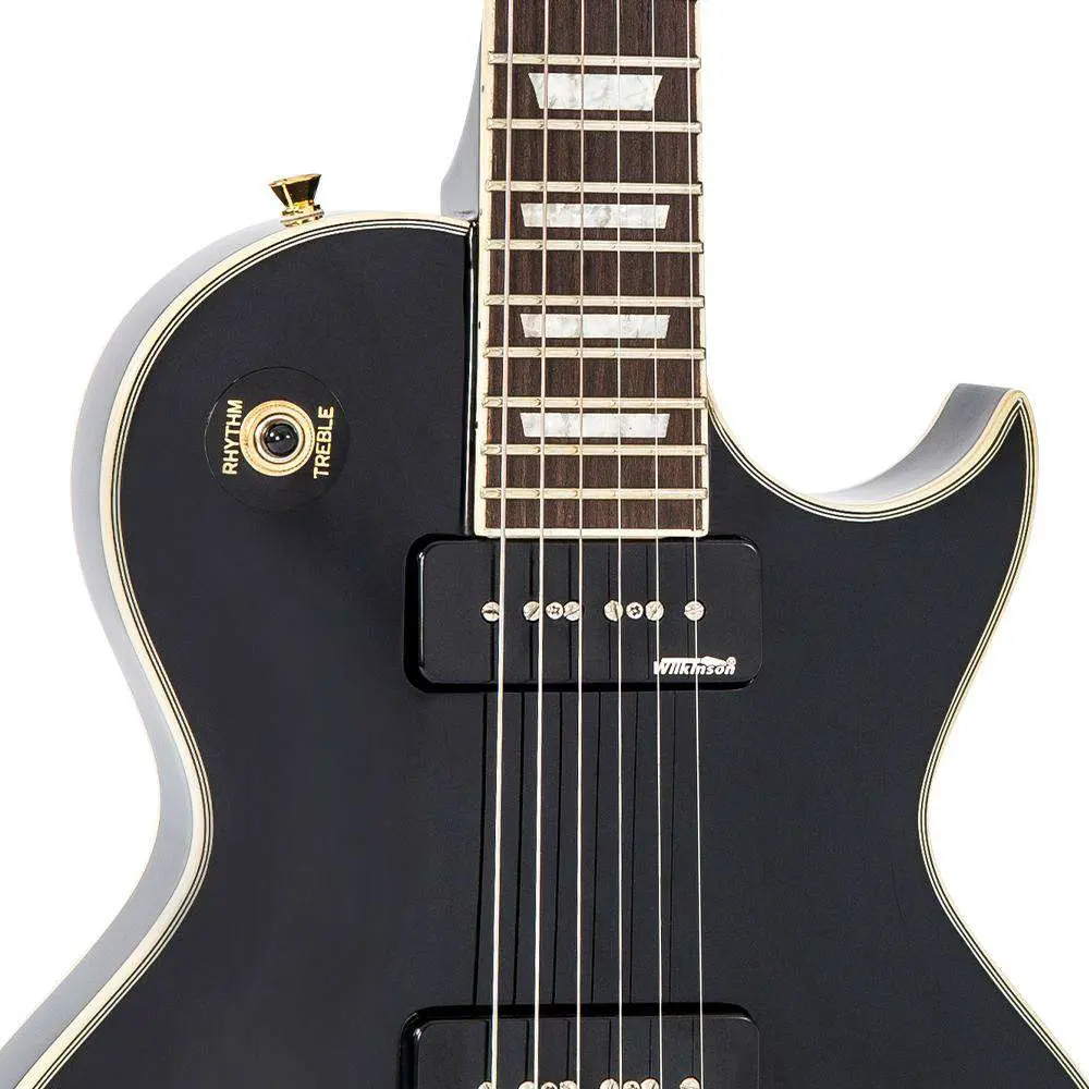 Vintage V100PBB ReIssued Electric Guitar w/W90 Pickups ~ Boulevard Black - Image 12