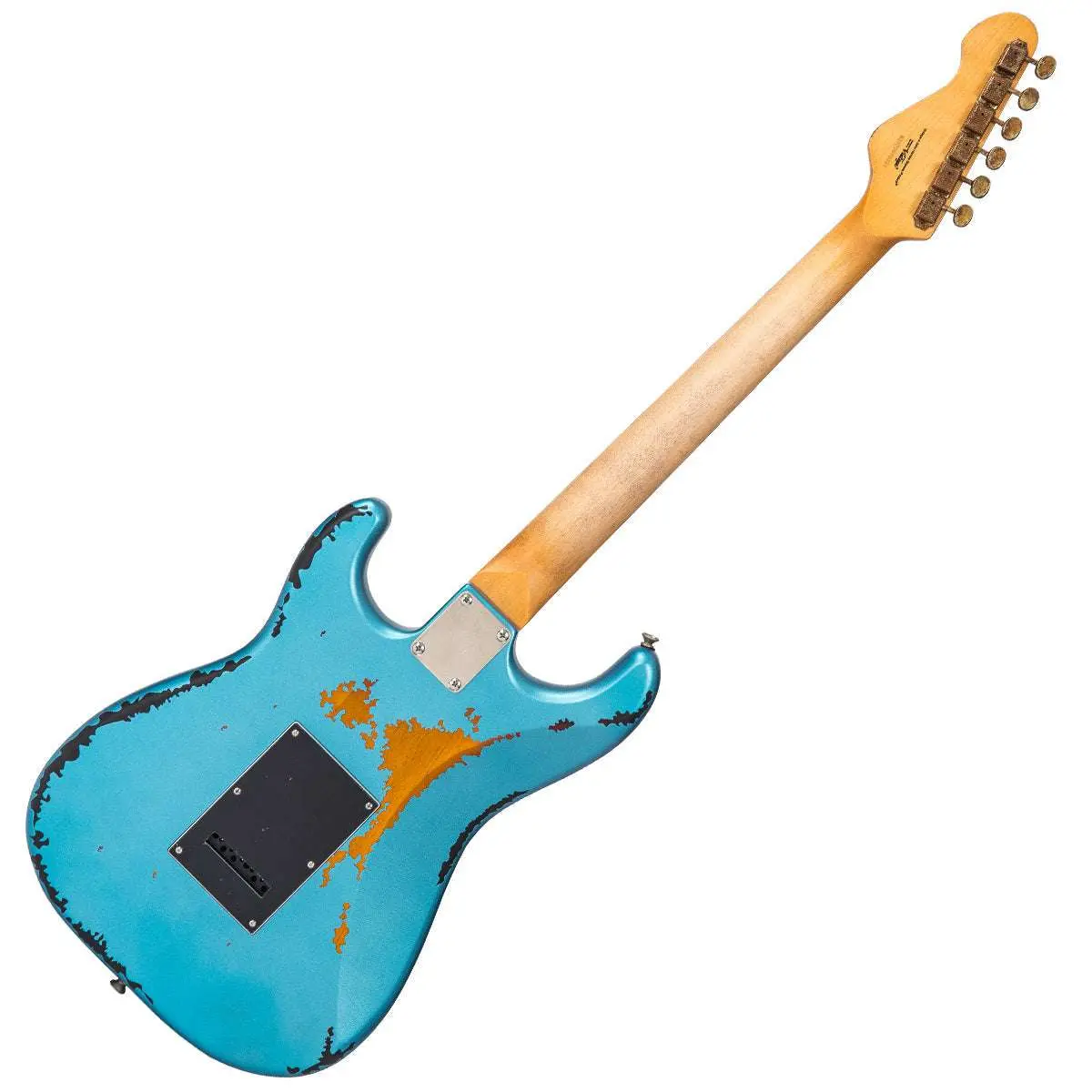 Vintage V6 ICON Electric Guitar ~ Distressed Gun Hill Blue Over Sunburst - Image 10