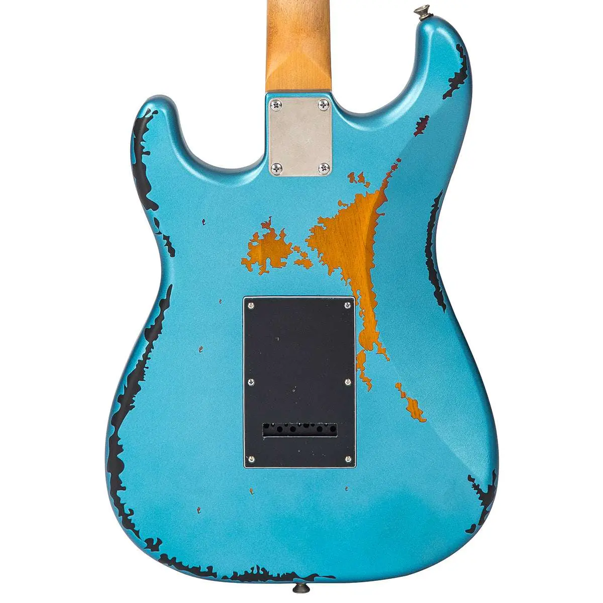 Vintage V6 ICON Electric Guitar ~ Distressed Gun Hill Blue Over Sunburst - Image 6