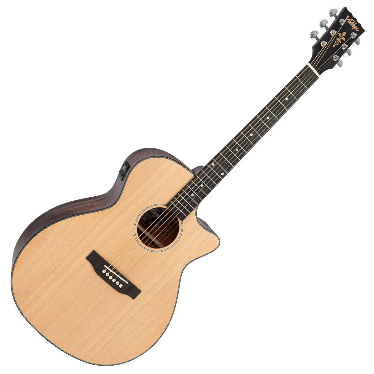 Vintage VEC1900N Stage Series 'Grand Auditorium' Cutaway Electro-Acoustic Guitar ~ Natural - Image 10