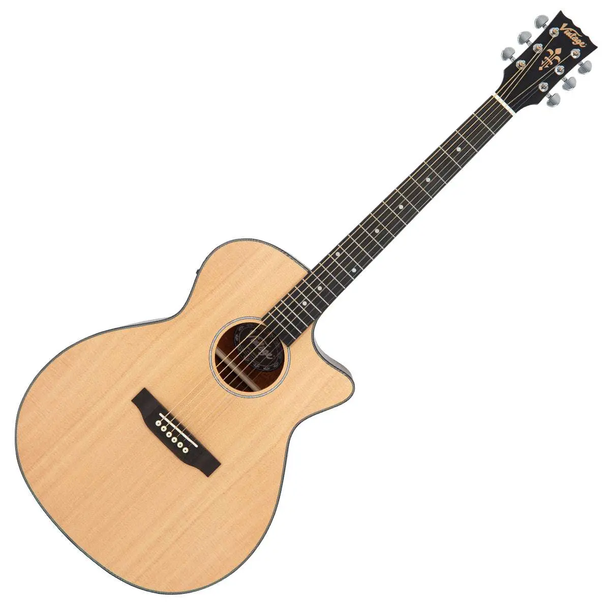 Vintage VEC1900N Stage Series 'Grand Auditorium' Cutaway Electro-Acoustic Guitar ~ Natural - Image 12