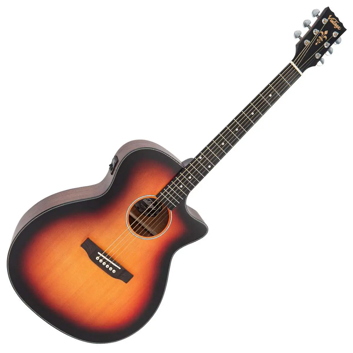 Vintage VEC1900SB Stage Series 'Grand Auditorium' Cutaway Electro-Acoustic Guitar ~ Sunburst - Image 10