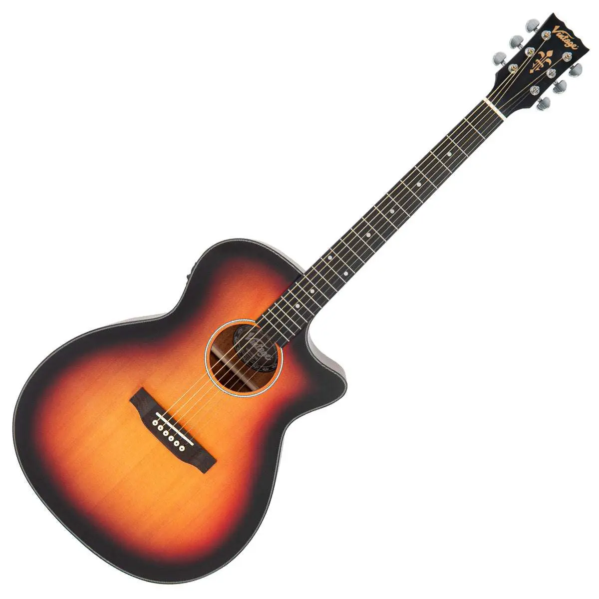 Vintage VEC1900SB Stage Series 'Grand Auditorium' Cutaway Electro-Acoustic Guitar ~ Sunburst - Image 12