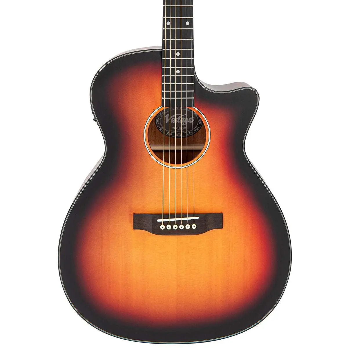 Vintage VEC1900SB Stage Series 'Grand Auditorium' Cutaway Electro-Acoustic Guitar ~ Sunburst - Image 5