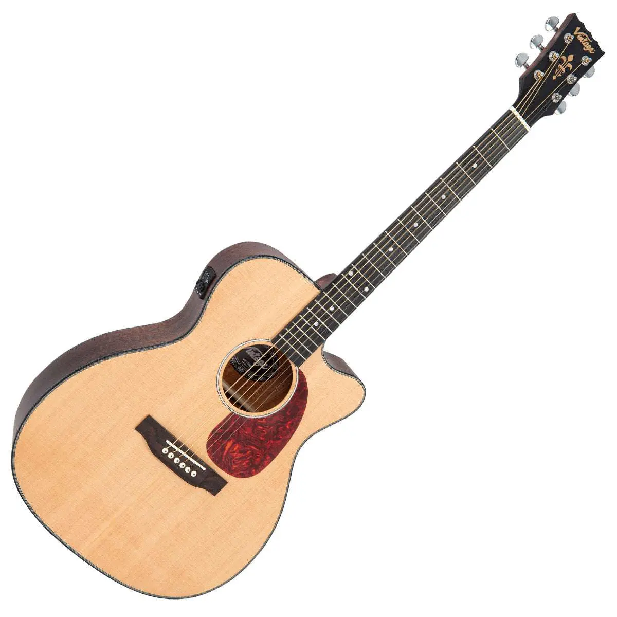 Vintage VEC300N Stage Series 'Folk' Cutaway Electro-Acoustic Guitar ~ Natural - Image 10