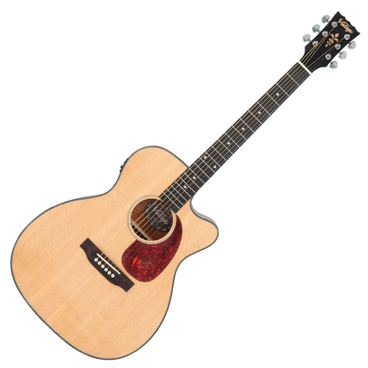 Vintage VEC300N Stage Series 'Folk' Cutaway Electro-Acoustic Guitar ~ Natural - Image 3