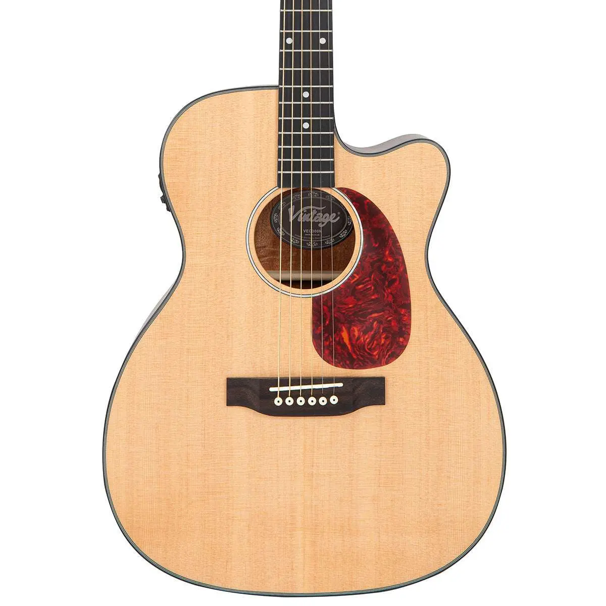 Vintage VEC300N Stage Series 'Folk' Cutaway Electro-Acoustic Guitar ~ Natural - Image 5