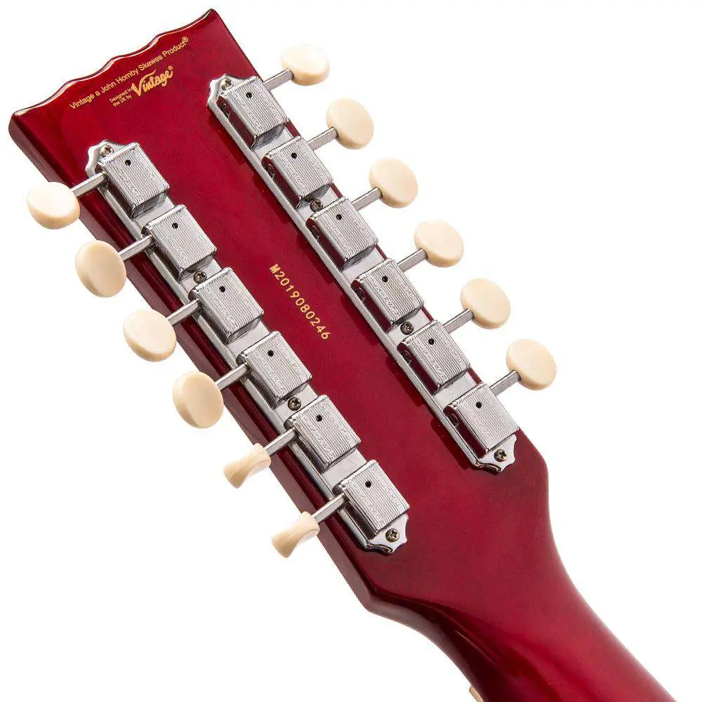 Vintage VSA500 ReIssued 12-String Semi Acoustic Guitar ~ Cherry Red - Image 11