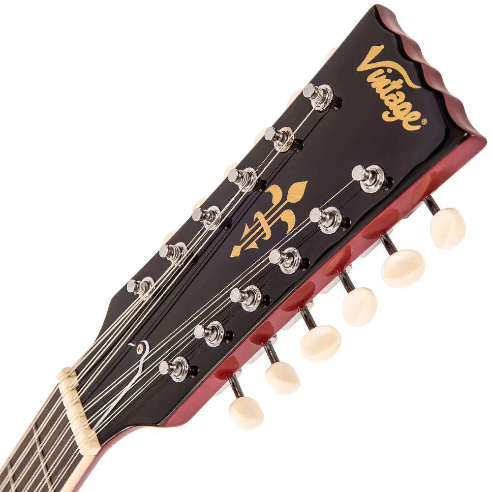 Vintage VSA500 ReIssued 12-String Semi Acoustic Guitar ~ Cherry Red - Image 12
