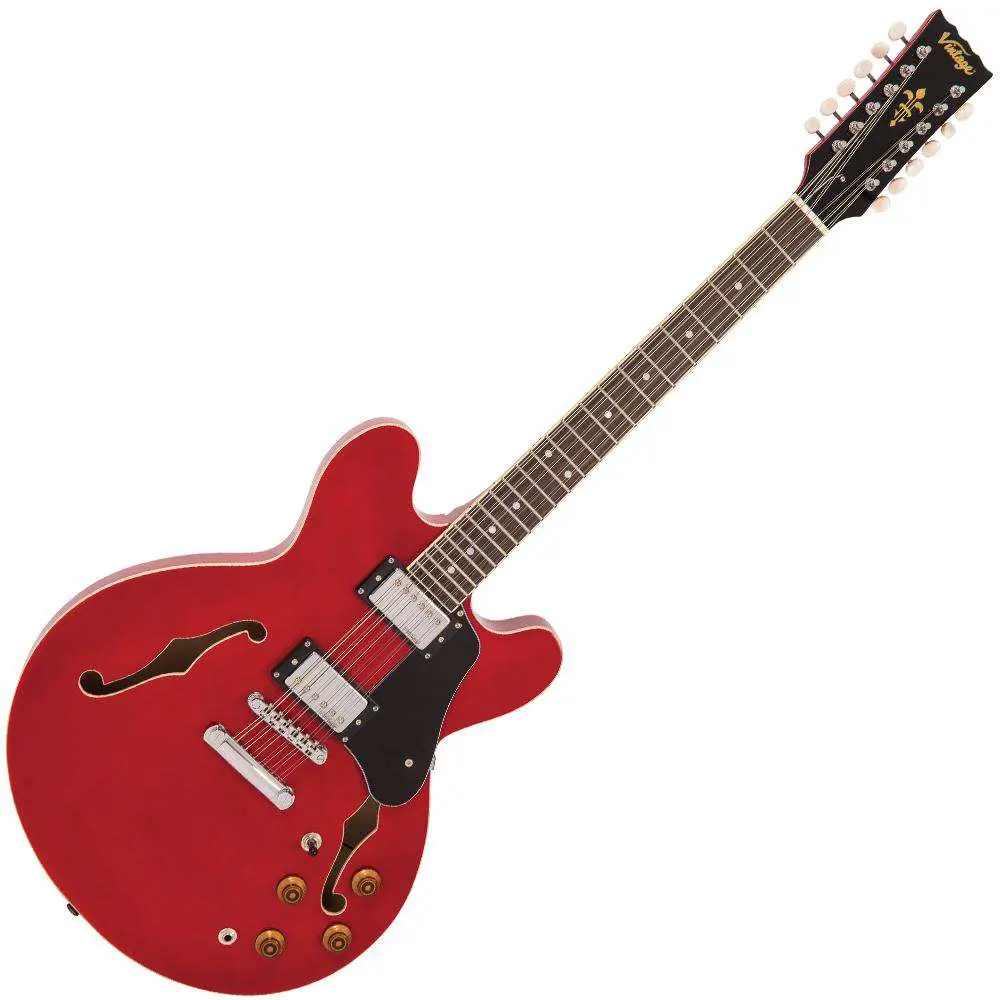 Vintage VSA500 ReIssued 12-String Semi Acoustic Guitar ~ Cherry Red - Image 14
