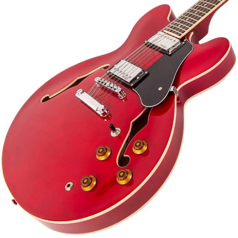Vintage VSA500 ReIssued 12-String Semi Acoustic Guitar ~ Cherry Red - Image 16
